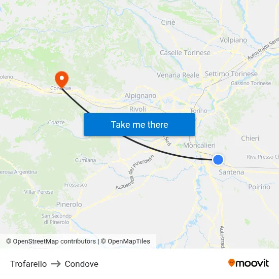 Trofarello to Condove map