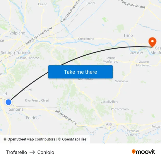 Trofarello to Coniolo map