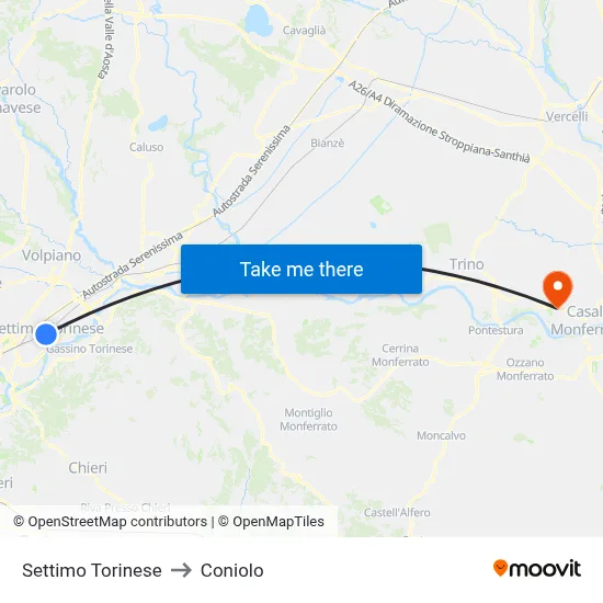 Settimo Torinese to Coniolo map