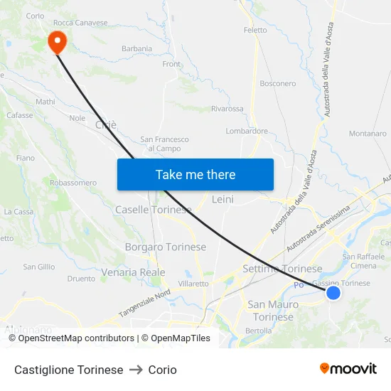 Castiglione Torinese to Corio map