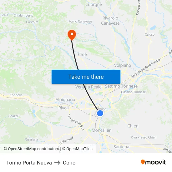 Turin Porta Nuova to Corio map