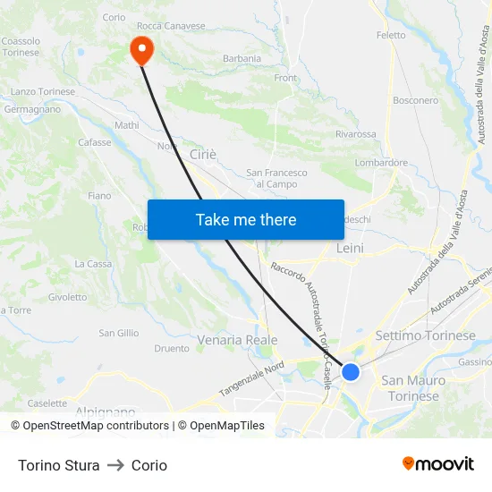 Turin Stura to Corio map