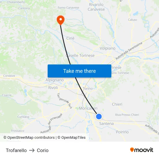 Trofarello to Corio map