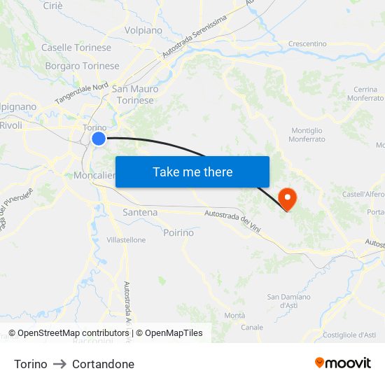 Torino to Cortandone map