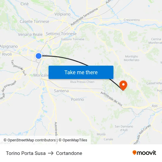 Turin Porta Susa to Cortandone map