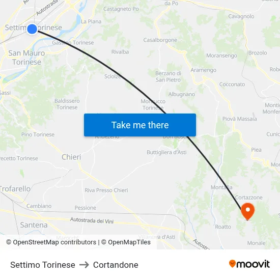 Settimo Torinese to Cortandone map
