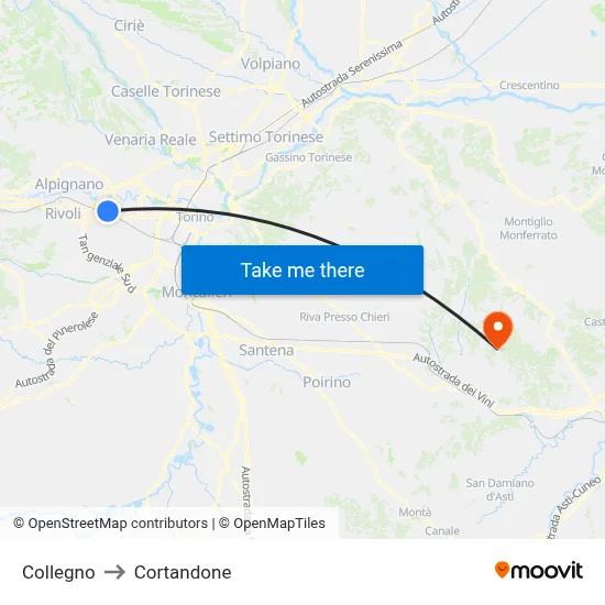 Collegno to Cortandone map