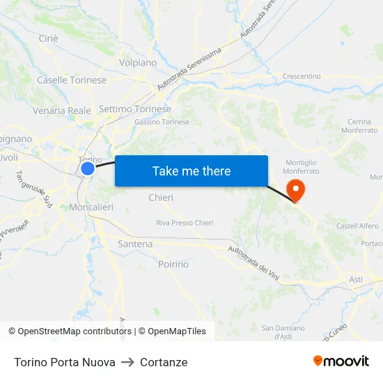 Turin Porta Nuova to Cortanze map