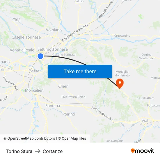 Turin Stura to Cortanze map