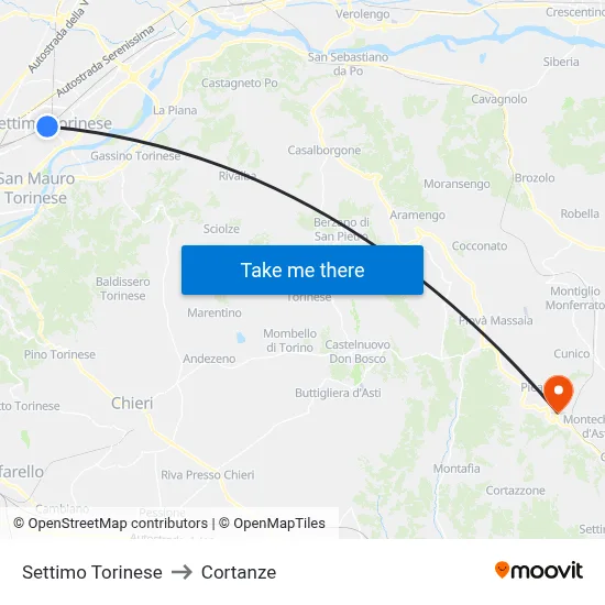 Settimo Torinese to Cortanze map