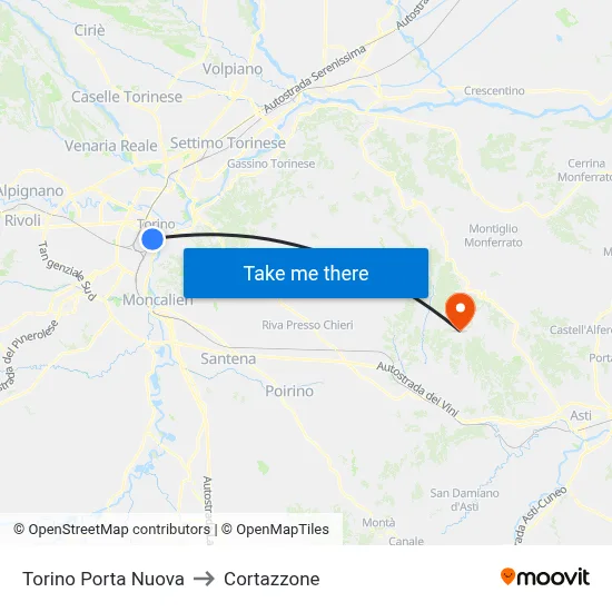 Turin Porta Nuova to Cortazzone map