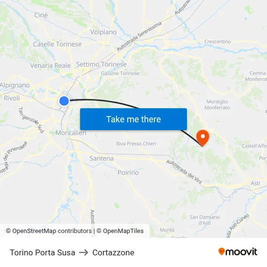 Turin Porta Susa to Cortazzone map