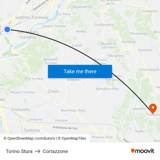Turin Stura to Cortazzone map
