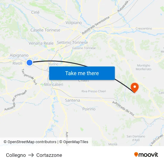 Collegno to Cortazzone map