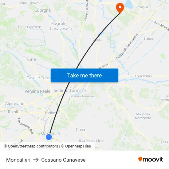 Moncalieri to Cossano Canavese map