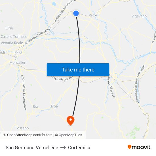 San Germano Vercellese to Cortemilia map