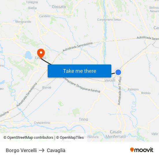 Borgo Vercelli to Cavaglià map