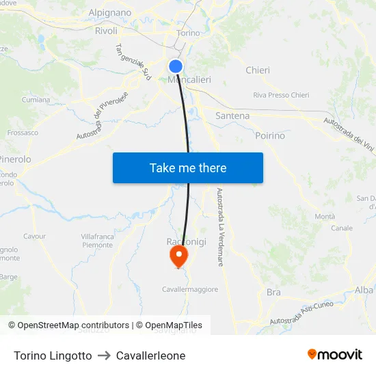 Turin Lingotto to Cavallerleone map