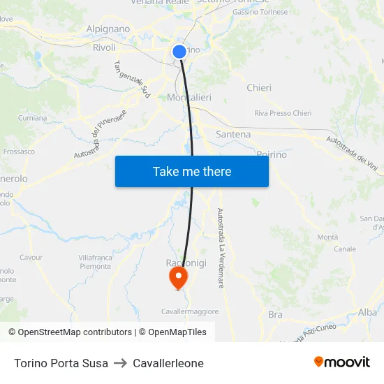 Turin Porta Susa to Cavallerleone map