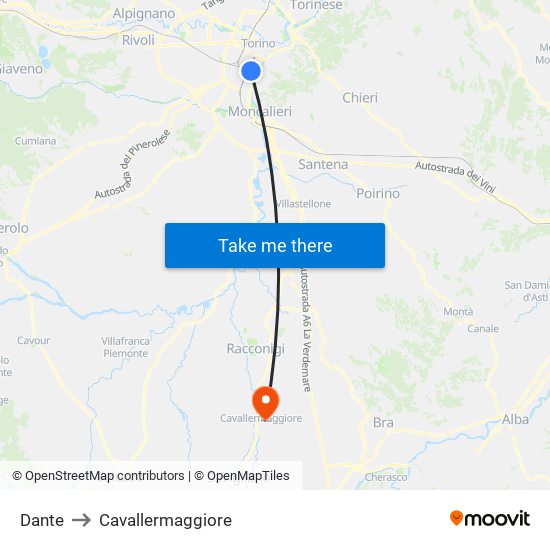 Dante to Cavallermaggiore map