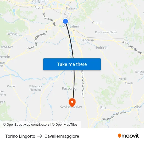 Turin Lingotto to Cavallermaggiore map