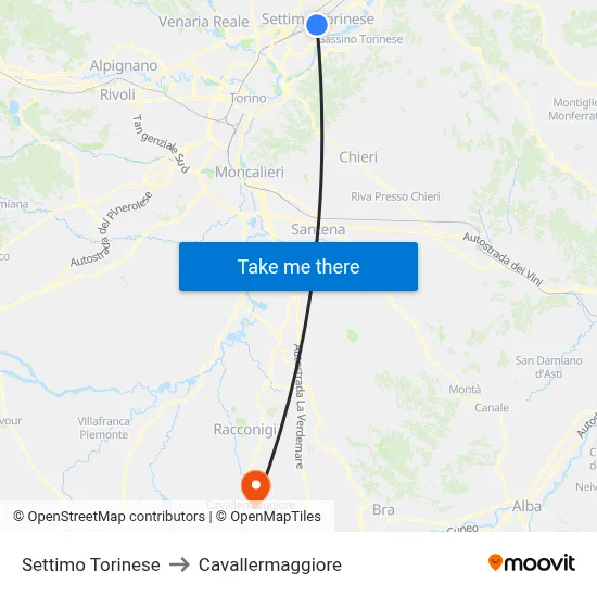Settimo Torinese to Cavallermaggiore map