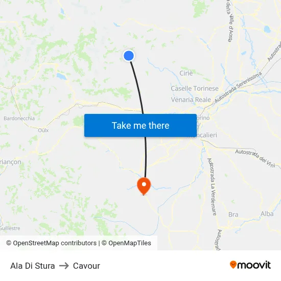 Ala Di Stura to Cavour map