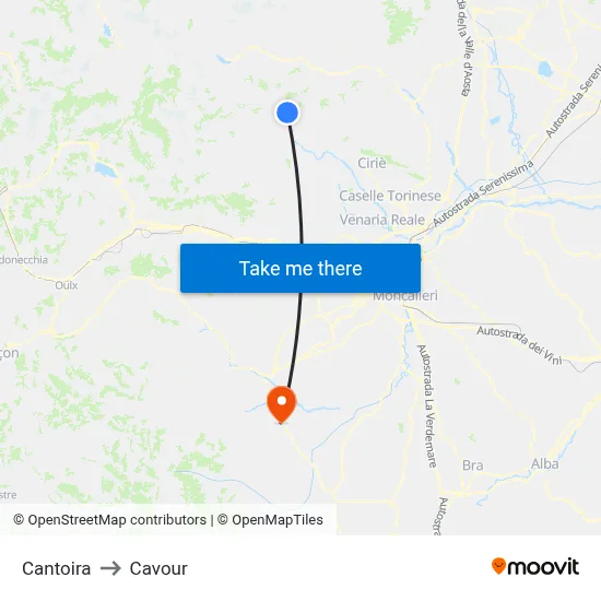 Cantoira to Cavour map