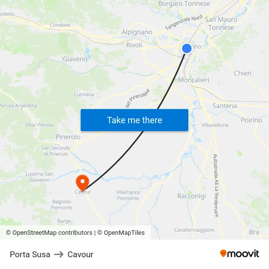 Porta Susa to Cavour map