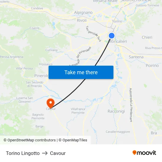 Turin Lingotto to Cavour map