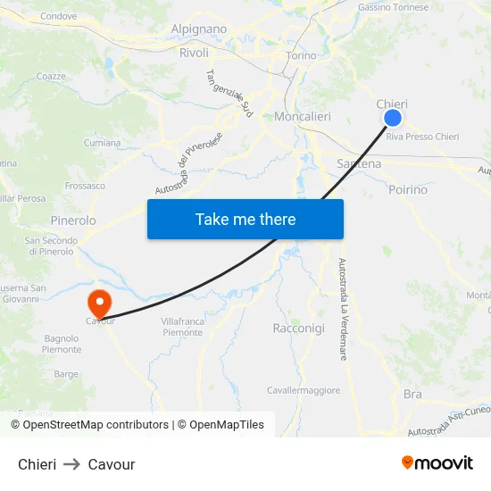 Chieri to Cavour map