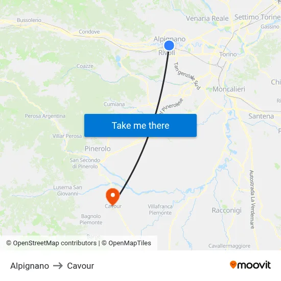 Alpignano to Cavour map