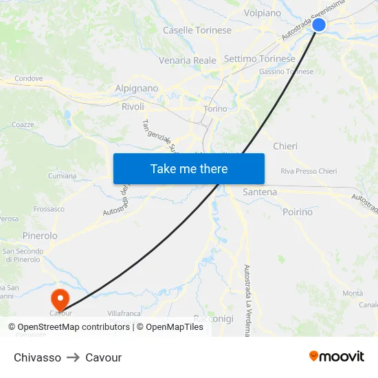 Chivasso to Cavour map
