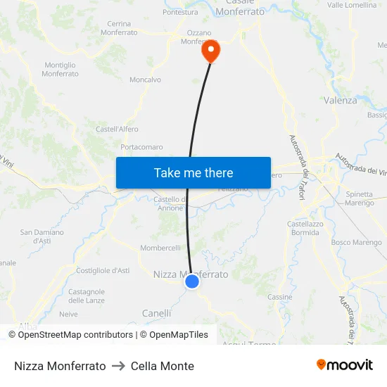 Nizza Monferrato to Cella Monte map