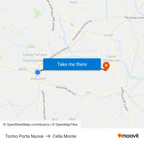 Turin Porta Nuova to Cella Monte map