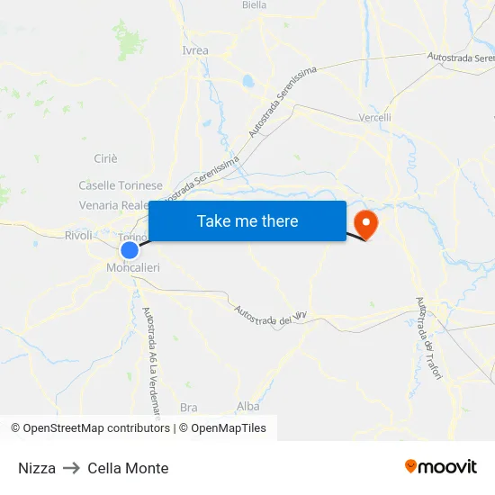 Nizza to Cella Monte map