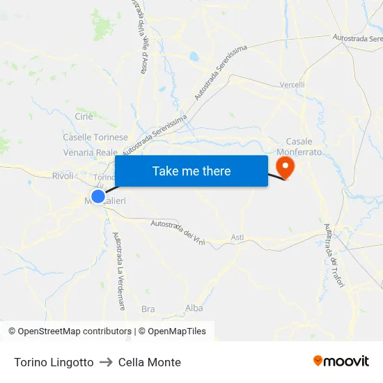Turin Lingotto to Cella Monte map