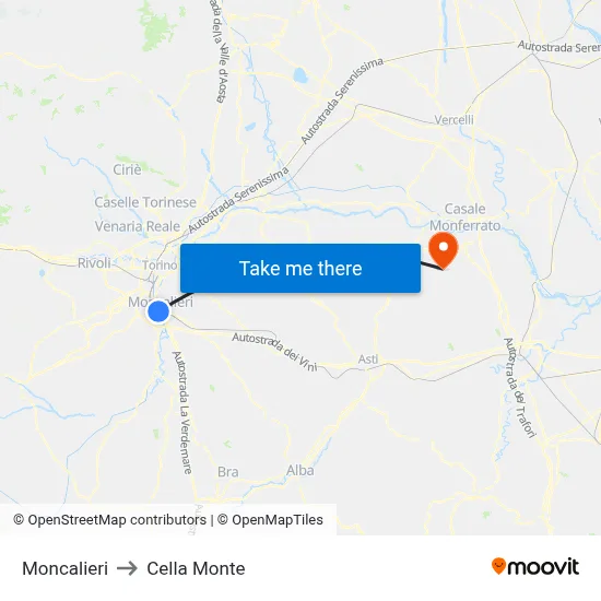 Moncalieri to Cella Monte map