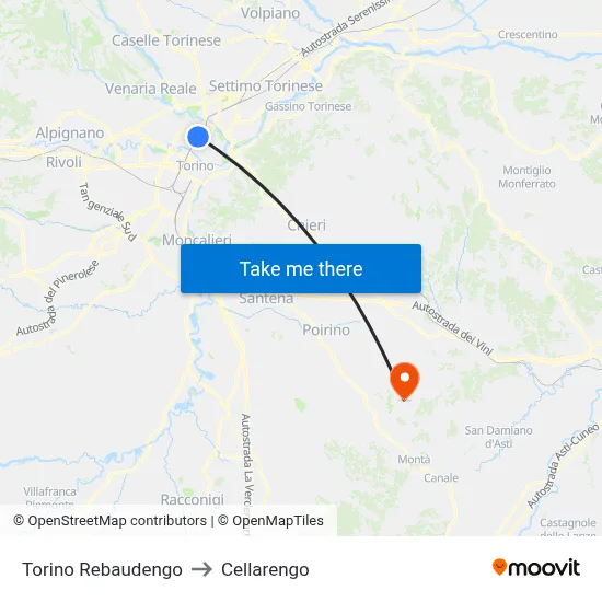 Turin Rebaudengo to Cellarengo map