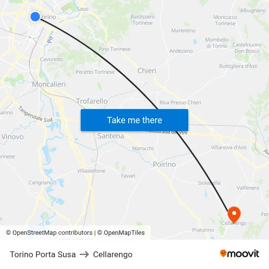 Turin Porta Susa to Cellarengo map