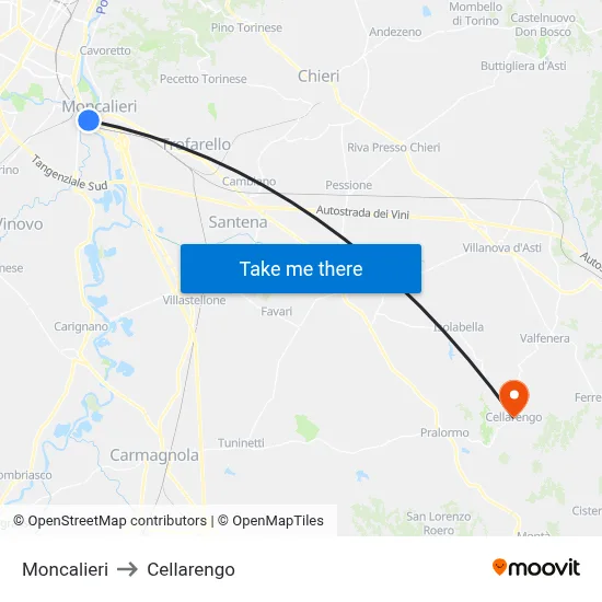 Moncalieri to Cellarengo map