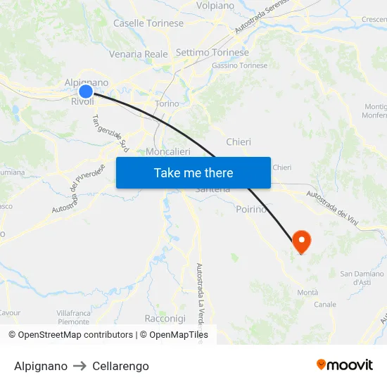 Alpignano to Cellarengo map