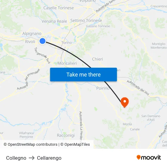 Collegno to Cellarengo map