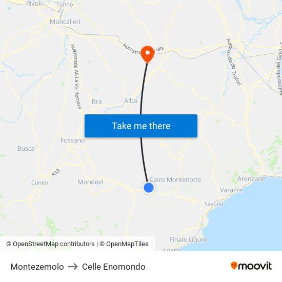 Montezemolo to Celle Enomondo map