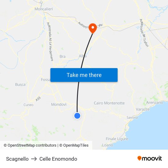 Scagnello to Celle Enomondo map