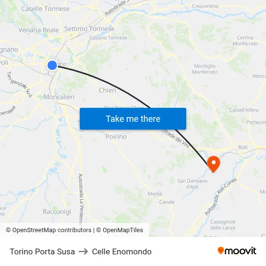 Turin Porta Susa to Celle Enomondo map