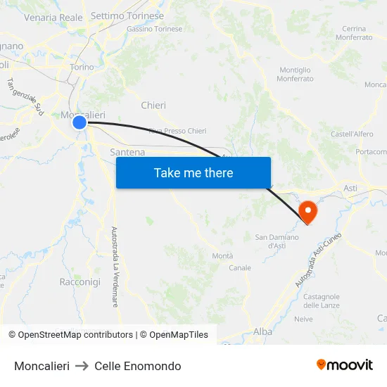 Moncalieri to Celle Enomondo map