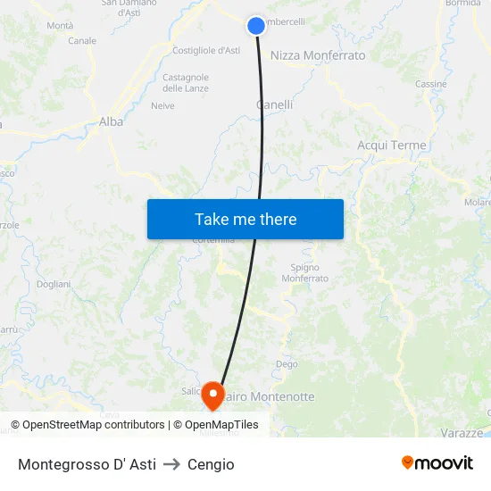 Montegrosso D' Asti to Cengio map