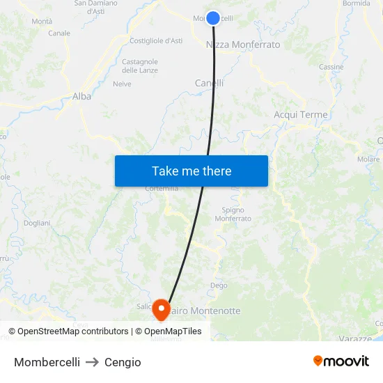 Mombercelli to Cengio map