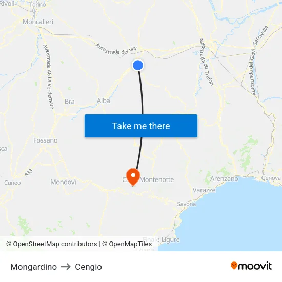 Mongardino to Cengio map